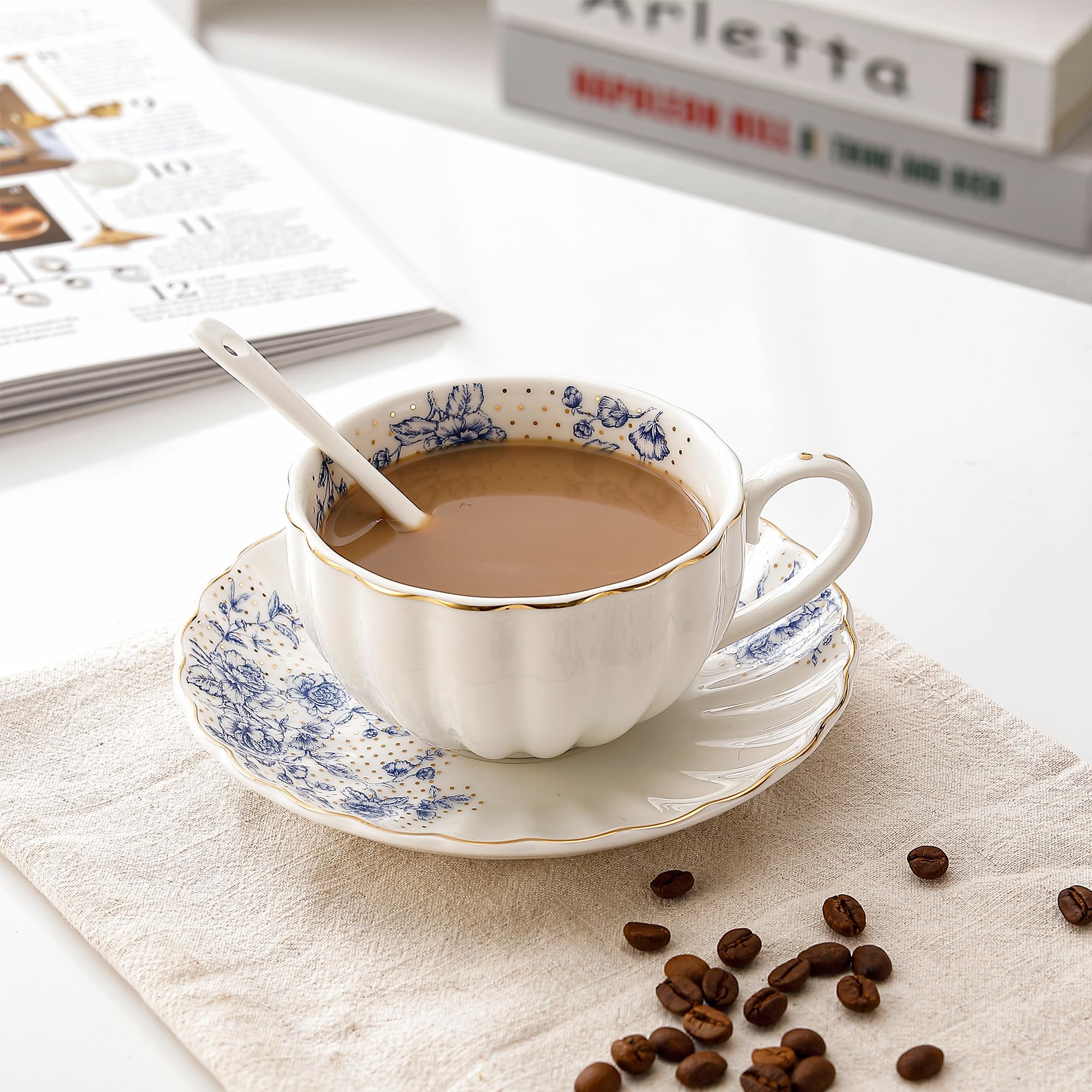 Amazon.com | Generic Bloosnow 8oz Blue Rose Coffee Cup with Saucer